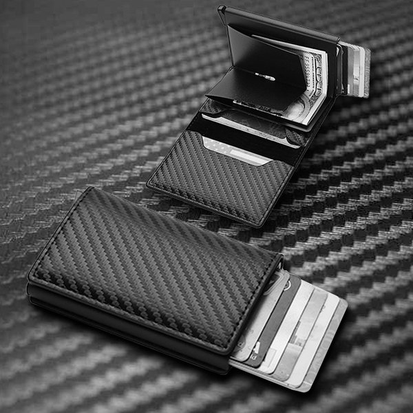 Carbon Fiber Card Holder Wallets Men Rfid Black Magic Trifold Leather Slim Mini Wallet Small Money Bag Male Purses-image