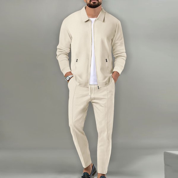 Men's Clothing 2025 New Autumn Style Youth Waffle Zipper Pocket Lapel Slim Cardigan Men's Jacket Suit-image