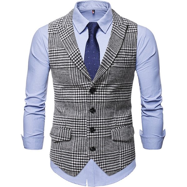 Men's waistcoat men's plaid single breasted casual suit vest