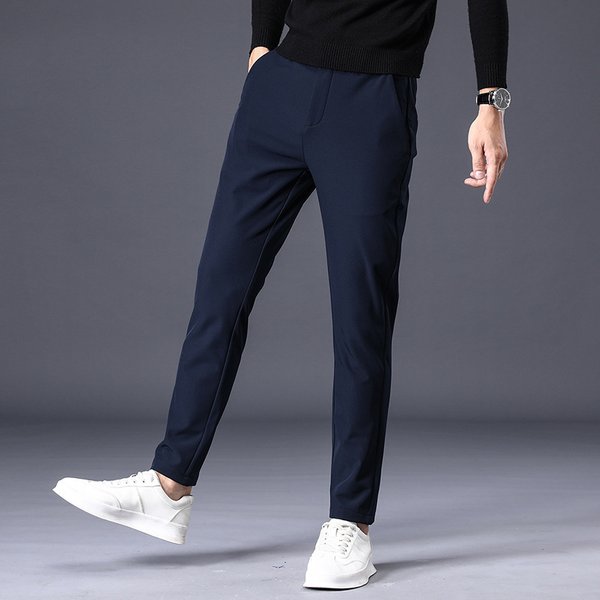 Men's Stretch Nylon Business Casual Trousers Non-Ironing Autumn Winter Straight Suit Pants Low Waist Fitness Vintage Style