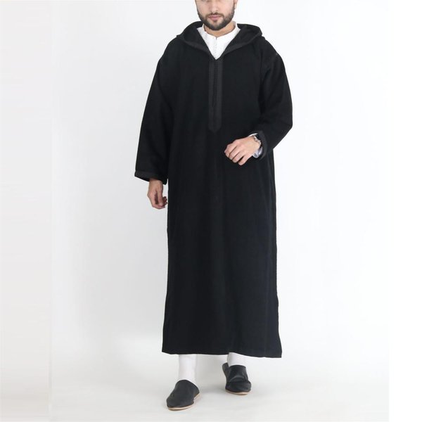 Men's Clothing Long Men's Hooded Shirt Muslim Robe-image
