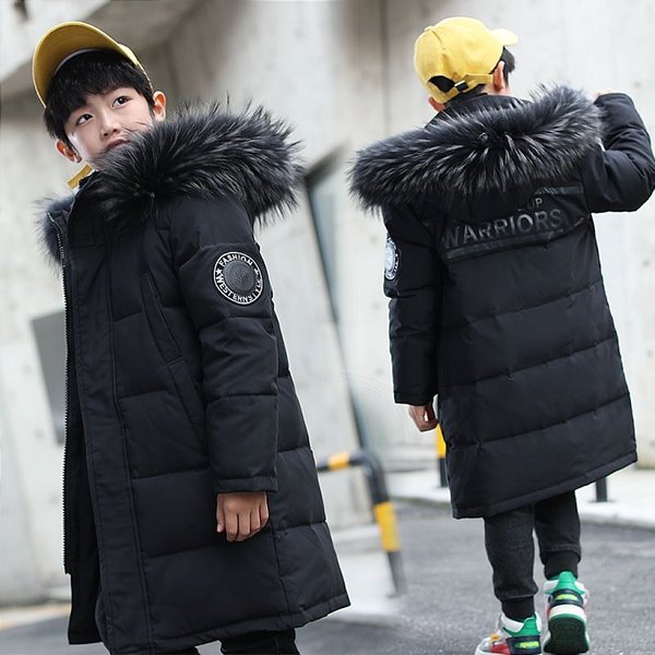Winter New Style Boys Cotton Coat Korean Version Of Large Children's Children's Letter Mid Length Down Cotton Thick Warm Cotton Coat Trend-image