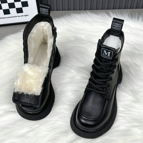 Women's Winter Warm Faux Wool Snow Boots With Anti-Slip Rubber Sole, Low-Cut Round Toe Martin Boots For Daily Wear Non Slip Cotton Shoes-image