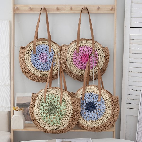 Women's Bags New Simple Round Shoulder Bag Ethnic Woven Bag Summer Fashion Beach Bag Holiday Women's Bag Straw Bag-image
