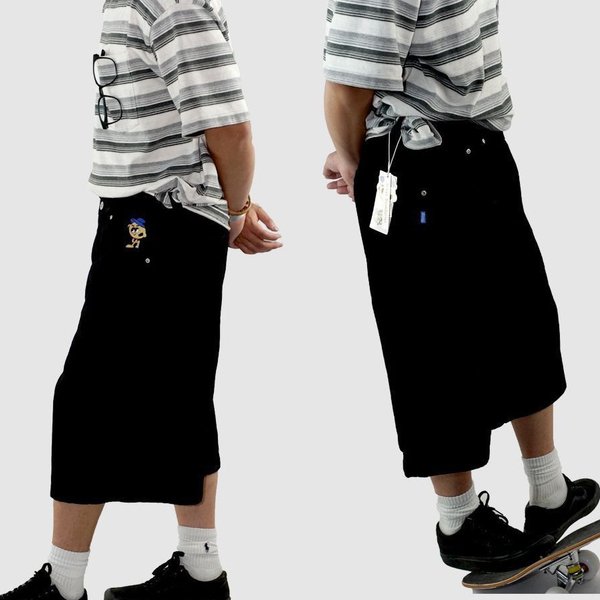 Men's Clothing Retro High Street Washed Embroidery Distressed Cropped Trousers Loose Casual Skateboard Denim Shorts Wide Leg Trousers-image