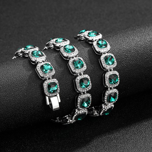 Hip hop diamond emerald rock sugar chain 10mm round hip hop necklace luxury accessories