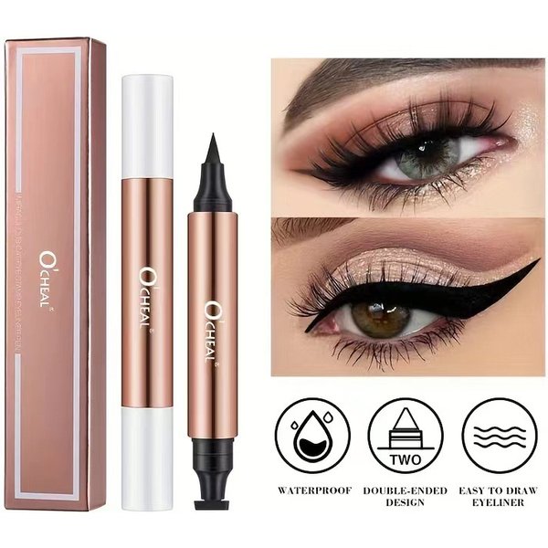 beauty double headed triangle seal liquid eyeliner pen beginner quick drying long lasting non smudge waterproof OCHEAL
