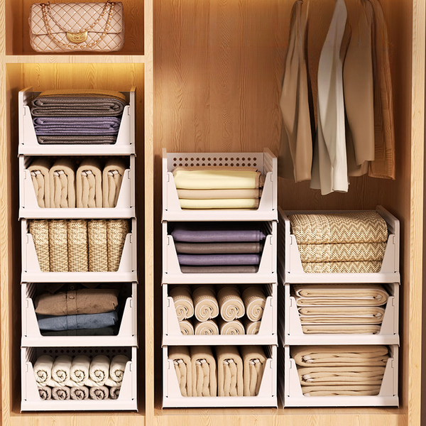 Foldable Clothes Basket Stackable Drawer Wardrobe Layered Partition Organizer Pull-Out Storage Rack-image