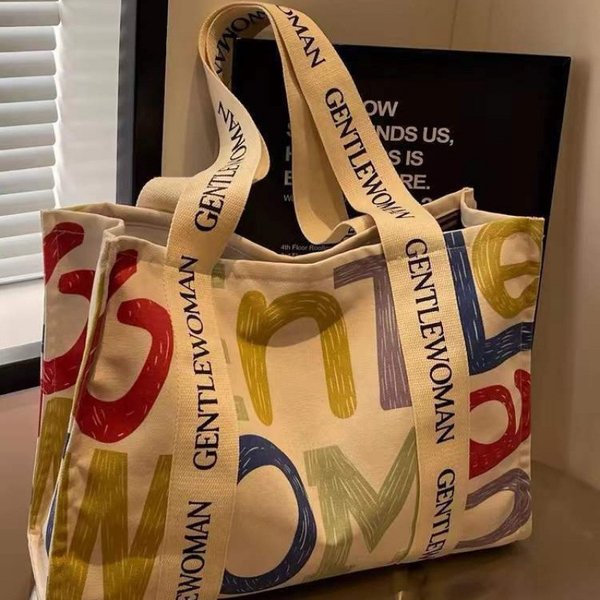 Large Capacity Canvas For Women Summer Outing Short Trip Casual Work Commute Tote Handheld Shopping Bag