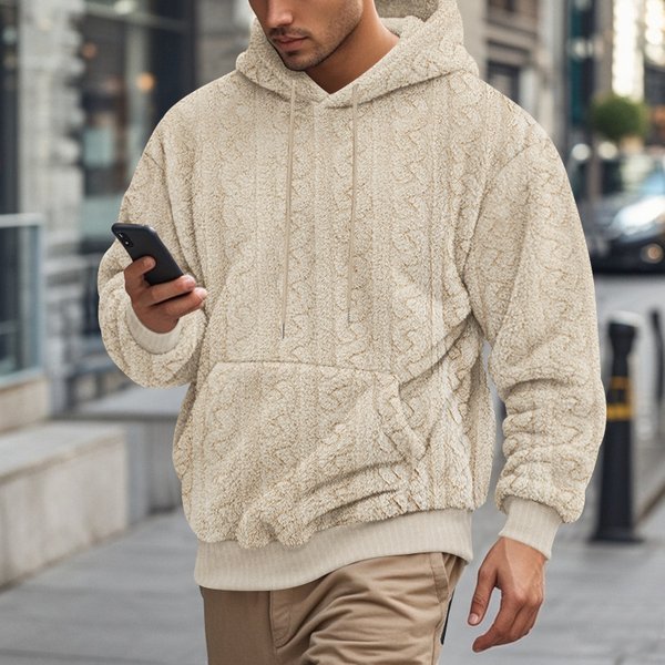 Outdoor Autumn And Winter New Men's Hooded Jacquard Teddy Fleece Sports Leisure Wholesale Sweatshirt-image