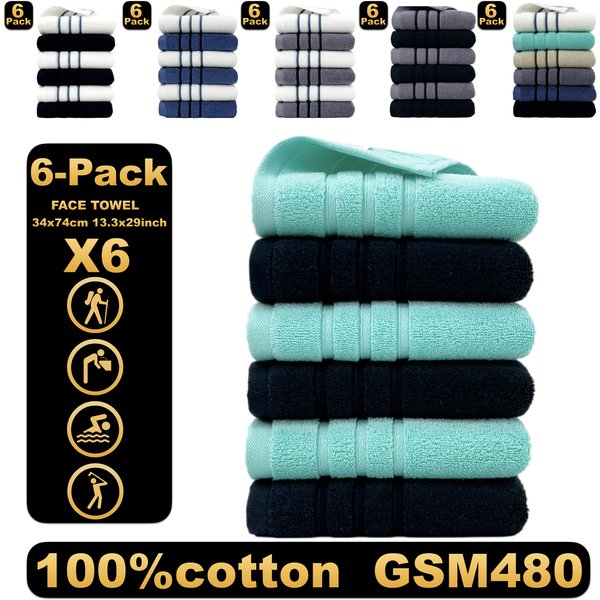 6-Pack Premium Cotton Towels - 100% Pure Cotton, Soft & Absorbent Bath Towel Set-image