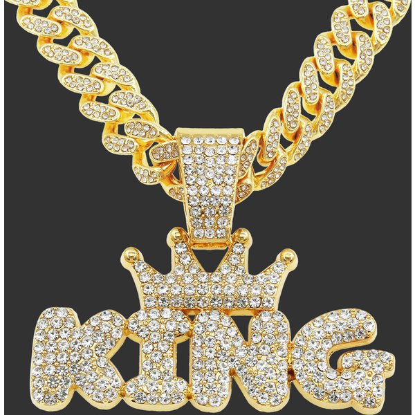 Hip Hop Crystal Crown King Pendant Charm Necklace For Men Women Iced Out Cuban Chain Choker Fashion Rapper Jewelry