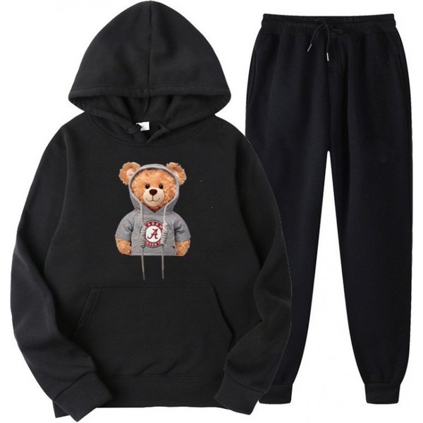 Women's Clothing Women's Bear Print Plus Fleece Hoodie Hip Hop Print Hoodie Hoodie Set-image