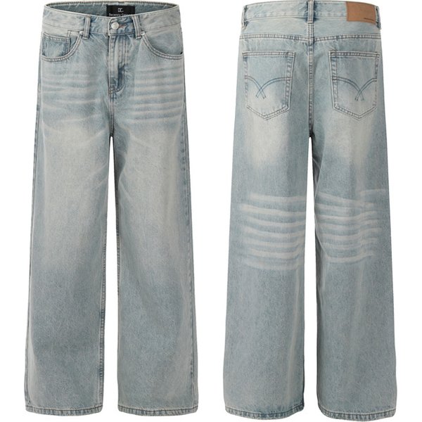 Men's Clothing Casual Washed Straight Jeans High End Retro Pants