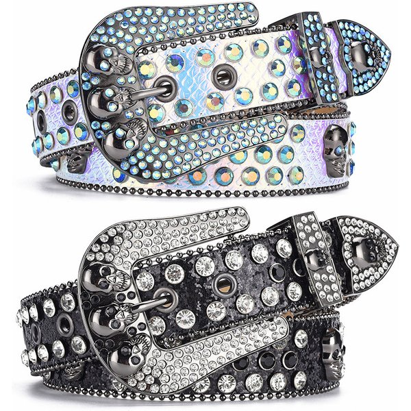 Voothost Punk Rhinestone Belts Strap Western Cowboy Diamonds Bling Belt Men Y2K Crystal Studded Cinto De Strass For Jeans VB080-image
