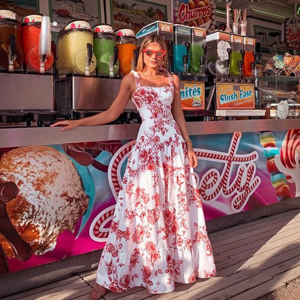 Women's Clothing New Summer Printed Dresses, Beach Dresses New Dresses, Sleeveless, Suspenders, Fashion, Long Skirts-image