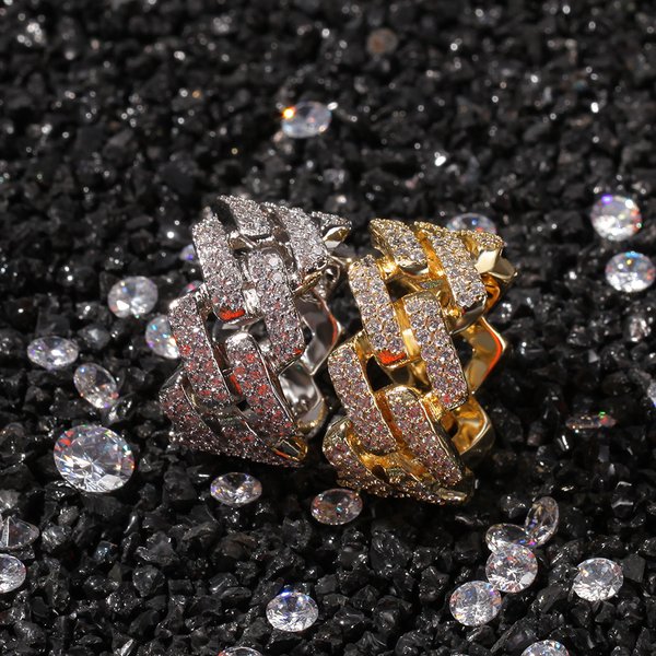 New Micro Paved Zircon Men's 2 Row Diamond Electroplated Real Gold Hip Hop Cuban Ring Jewelry-image