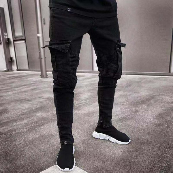 Men's Ripped Jeans – Slim Fit Stretch Denim Pants With Zipper Ankle (Black)-image