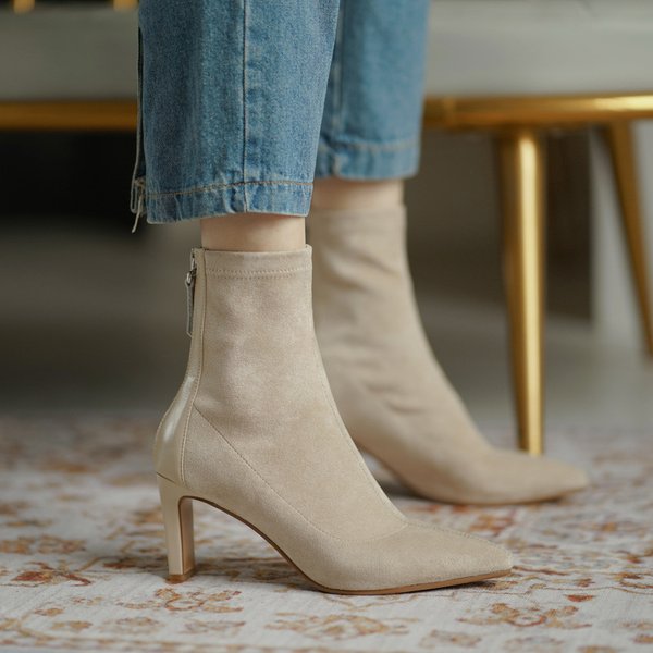 Giant, And Slim Gentle Apricot Temperament, Pointed Head, Thin High Heel Socks, Ankle Elastic Short Boots, Female