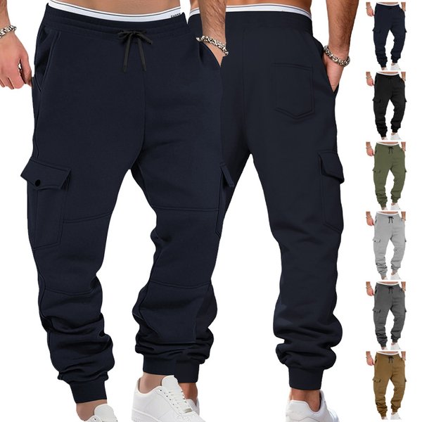 Men's Fleece-Lined Cargo Jogger Pants - Relaxed Fit, Multi-Pocket, Drawstring Waist, Winter Casual & Sporty-image