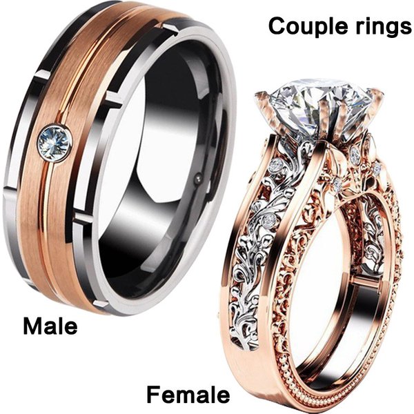 Cross-Border Hot New Women's Crstal Diamond European And American Popular Men's Stainless Steel Ring Couple Hand