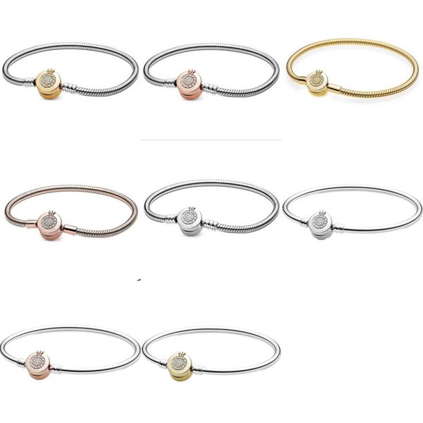 Charm Bracelets White Copper Rose Gold Classic Crown Buckle Diy Accessories Basic Bracelet Snake Bone Chain Female-image