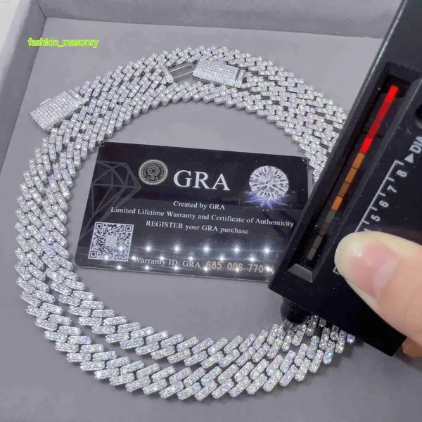 Pass Diamond Tester Iced Out Vvs Moissanite Sterling Sier 10Mm Cuban Link Chain-image