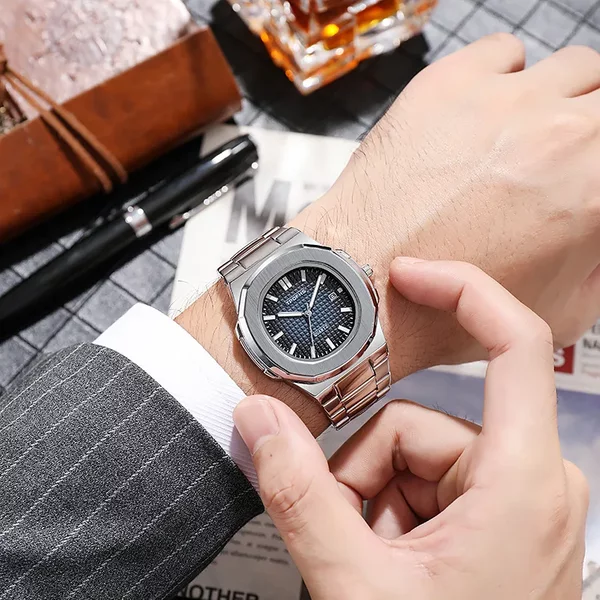 Wrist Watches For Men, Stainless Steel Quartz Movement, Calendar Date Waterproof, Business Casual Fashion Classic Male Wristwatch-image