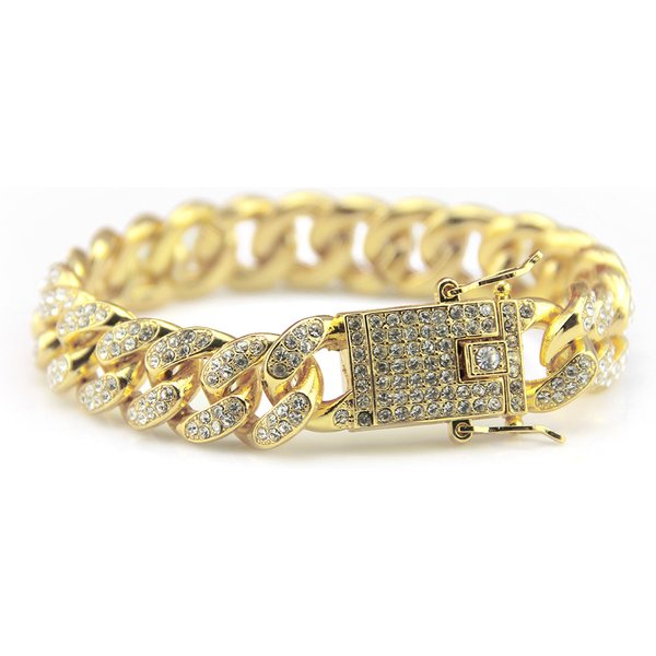 Hip Hop Bracelet Jewelry Full Of Rhinestones Cuban Bracelet Hiphop Men's Fashion Diamond Encrusted Hand Jewelry 12mm Wide
