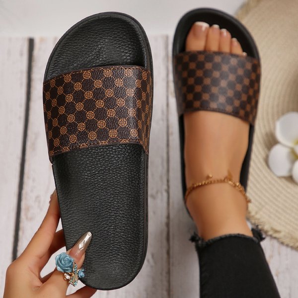 Women’S Shoes Large Size Thick Soled Printed Flip Flops For Women Outdoor Wear Denim Open Toed Lightweight Beach Sandals-image
