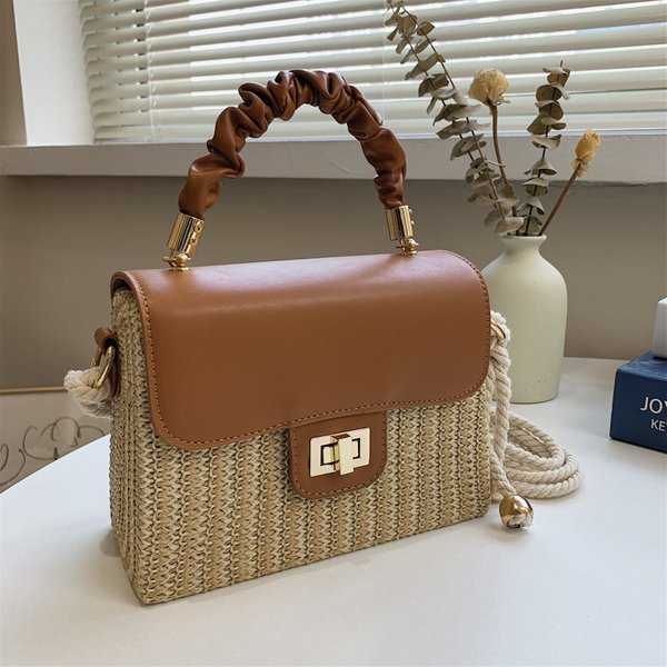 Handbag For Women Straw Bag Women's Bag Simple Woven Crossbody Bag Fashion Color Contrast Hand Box Bag Shoulder Bag-image