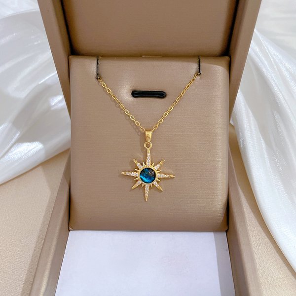 Ready Stock 316L Stainless Steel Sun Pendant Necklace For Women Exquisite and Fashionable Planet Clavicle Chain Girls Party Jewelry