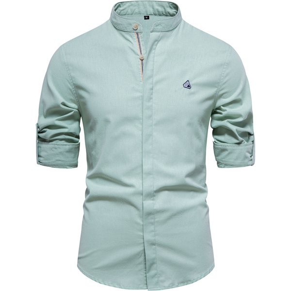 Men's Clothing Cotton Linen Casual Men's Fashion Business Solid Color Long Sleeve Shirt