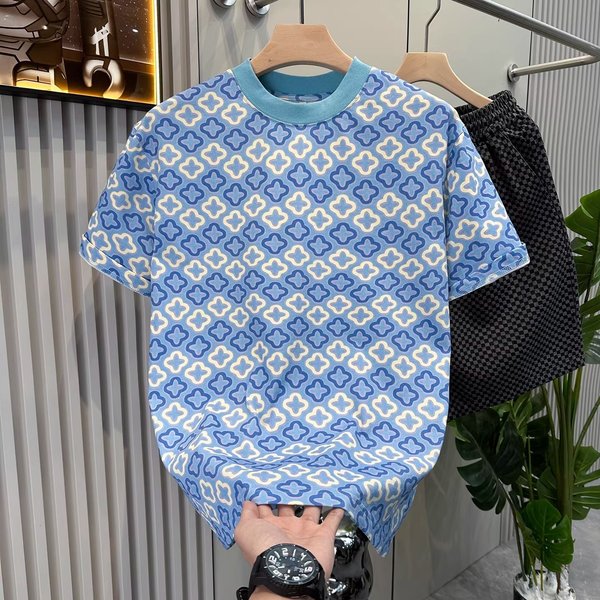 Men's Clothing Summer Trendy Color Block Crew Neck Short Sleeve T-Shirt For Men Versatile Stylish Top For Formal & Casual-image