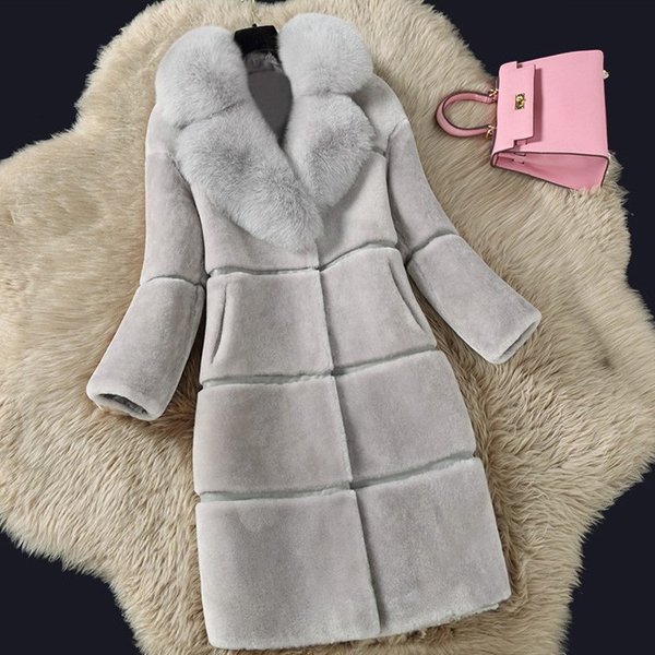 Sheepshear Autumn And Winter New Spliced Fur All-In-One Mid-Length Imitation Fox Fur Collar Coat And Fur Jacket-image