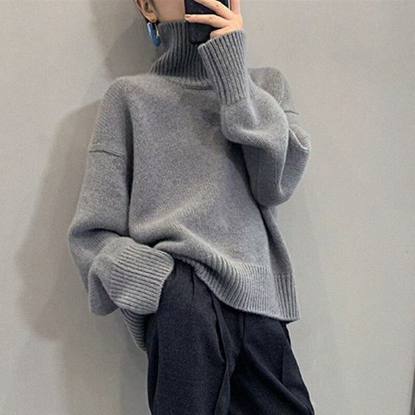 Women's turtleneck soft waxy sweater to wear a loose feeling with lazy wind knit base