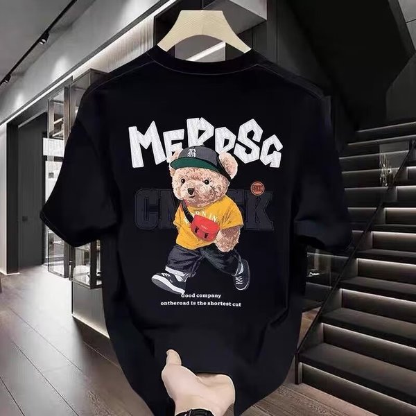 Men's Trendy Round Neck T-Shirt Pure Cotton Short Sleeve Printed European American Style Summer Top For Men And Women-image