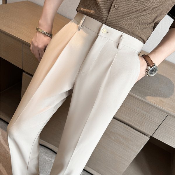 Men's Cropped Casual Trousers Cross Border Trade High Quality Semi Elastic Waist Drape And Stretch Drop Shipping Available