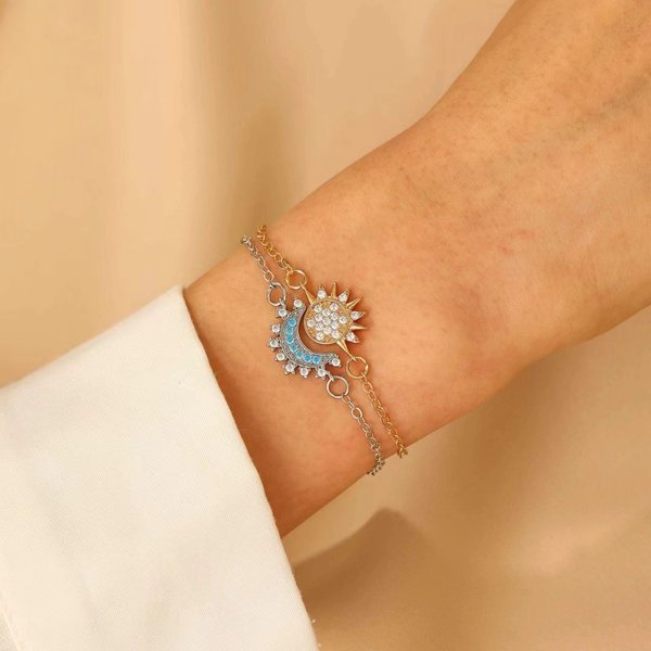 European American Cross-Border Moon And Sun Inlaid Diamond Pendant Bracelet Ins Trendy Accessories Fashion Elegant-image