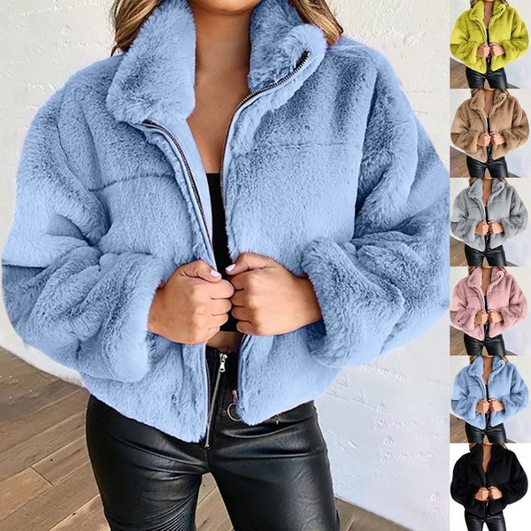 Women's Clothing autumn and winter rabbit fur zipper cardigan plush warm jacket