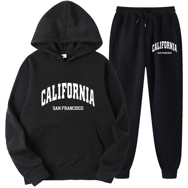 Trendy Brand Men's And Women's Fleece Lined Hoodie And Sweatpants Set Long Sleeved Pullover Loose Fitting European American Style