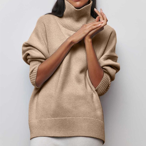 Women's Long Thread Sweater Loose Turtleneck Sweater-image