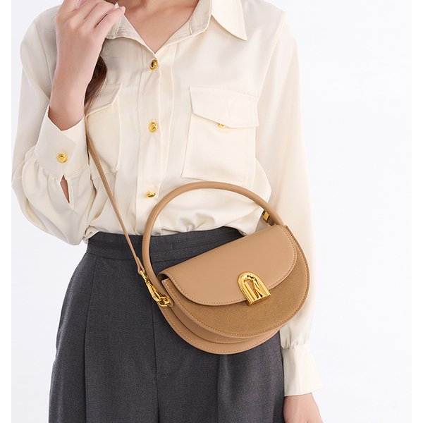 Genuine Leather Messenger Bag High End Niche Semi Circular Bag For Women Frosted Fashionable Temperament Ladies Shoulder Bag