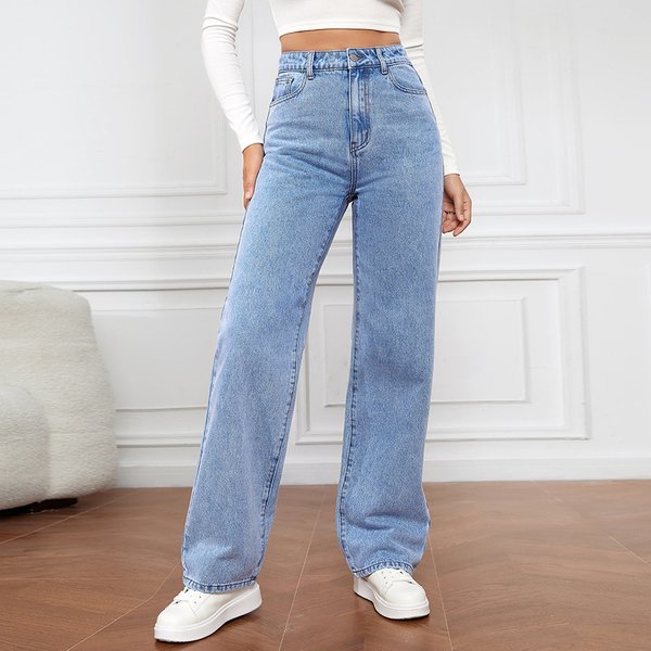Women's Clothing High Waist Washed Long Fashion Versatile Straight Pants-image