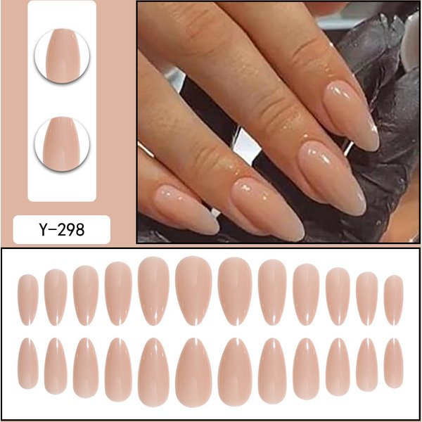 Almond-Shaped Press-On Nails - Natural Look Fake Nails With Glue & Sticker Options, Reusable False Nails For Women, Nude & Classic Colors