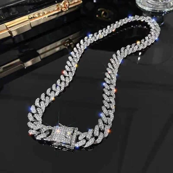 Male and Female Lovers Full Diamond Set Hip Hop Cuban Necklace Fashion Hiphop Personalized Exaggerated Necklace Jewelry