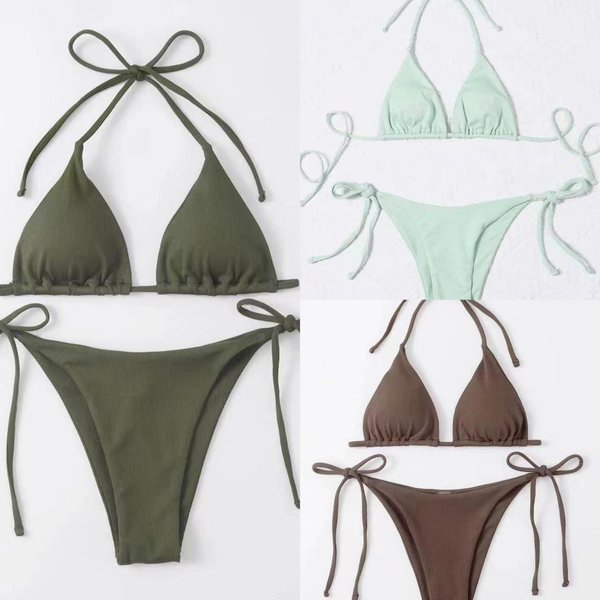 2025European and American cross border new drawstring straps hollow striped split swimsuit bikini bikini