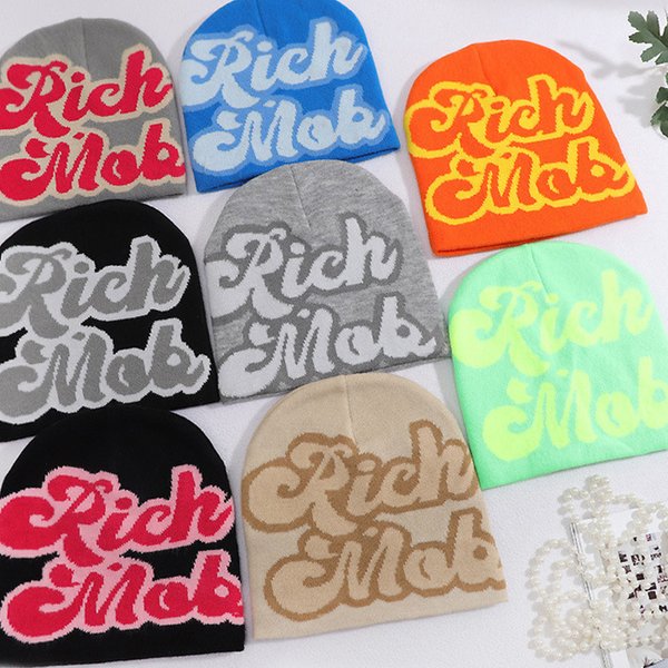 Men's Hats Fashion Letter Jacquard Knitted Hat Trend Hip Hop Hat Men Warm Wool Head Cover New-image