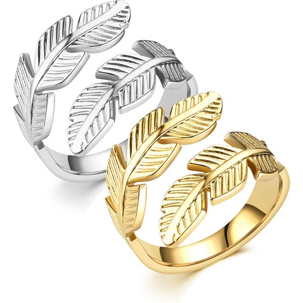 Fashion Feather Opening Titanium Angel Wings Hip Hop Style Stainless Steel Ring Jewelry-image
