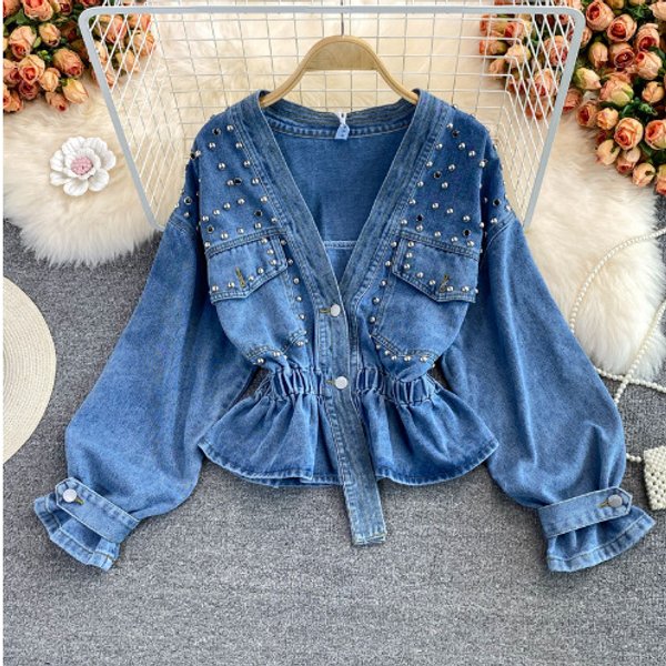 Women's Clothing Heavy rivet loose denim jacket